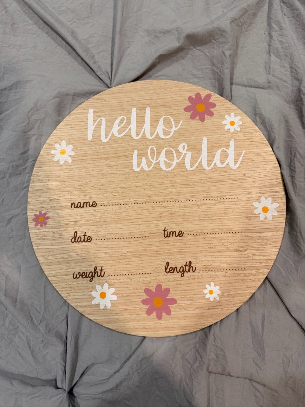 Hello World Wooden Milestone Sign - Pink, White & Yellow Floral